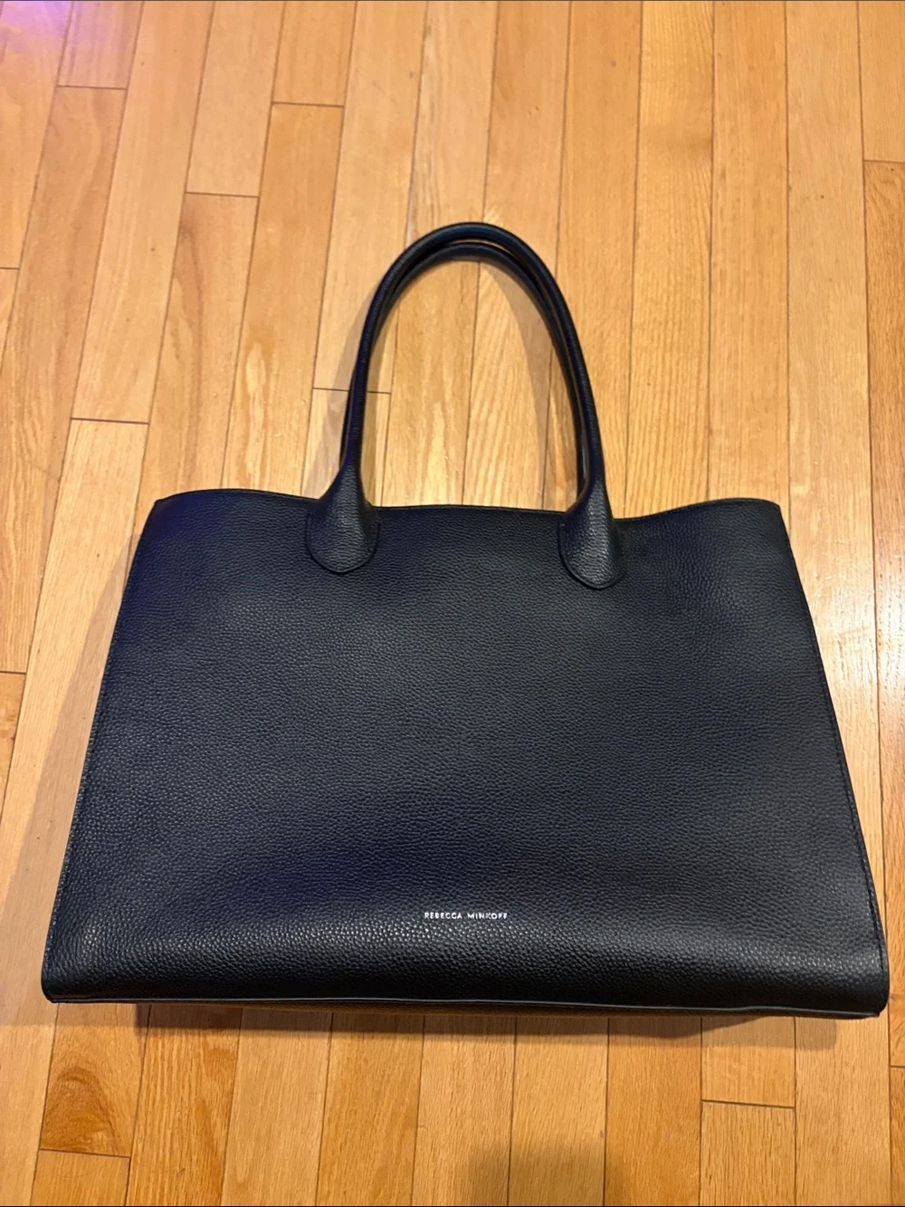 Rebecca Minkoff Black Pebbled Leather Tote with Hook Detail